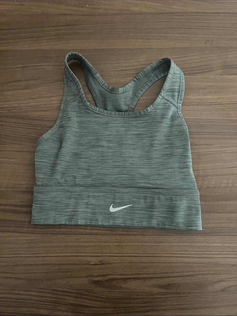 Nike Olive Green Racerback Sports Bra with White Swoosh